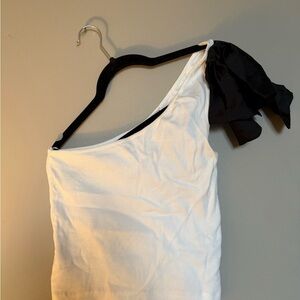 ZARA White One-Shoulder Top with Black Bow